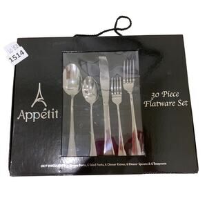 30 Piece Appetit Flatware Set, Silver, Modern Stainless Steel Cutlery